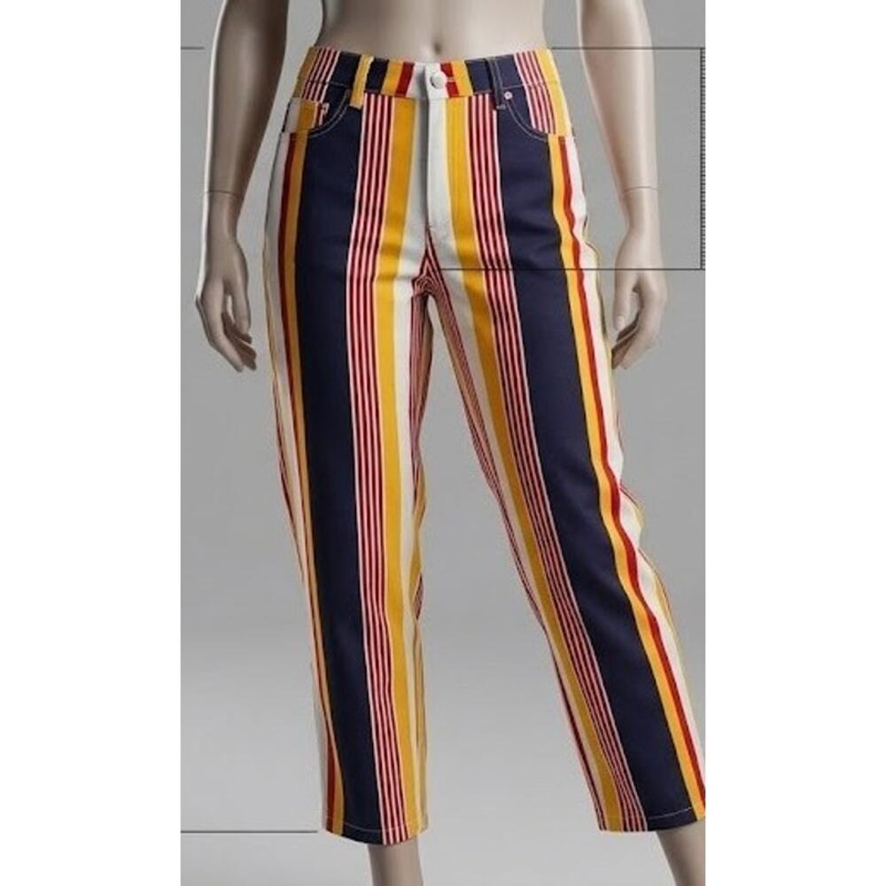 VTG 70s Miss Holly Striped Crop Pants Mod Primary Color Zipper Needs Repair